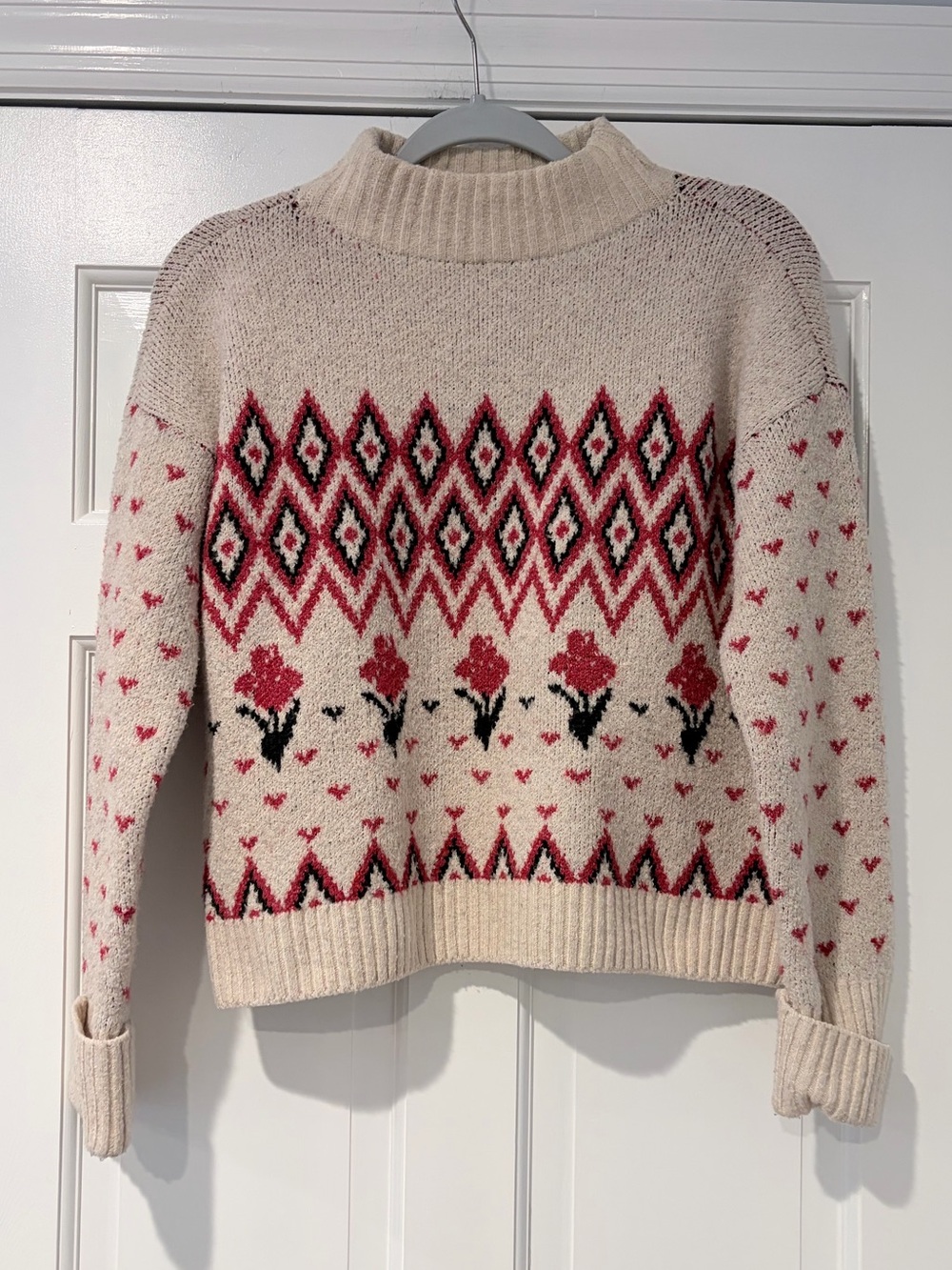 Lauren Lane x Sonoma Fair Isle Floral Mock Neck Sweater Medium